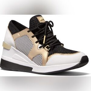 Michael Kors Liv Trainer black gold white mesh Platform Sneakers